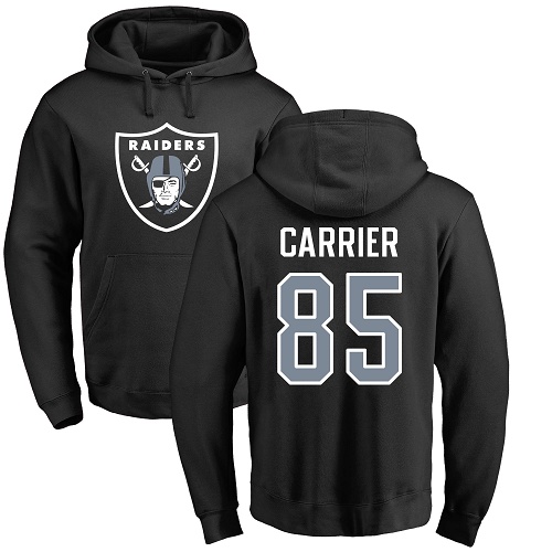 Men Oakland Raiders Black Derek Carrier Name and Number Logo NFL Football #85 Pullover Hoodie Sweatshirts->oakland raiders->NFL Jersey